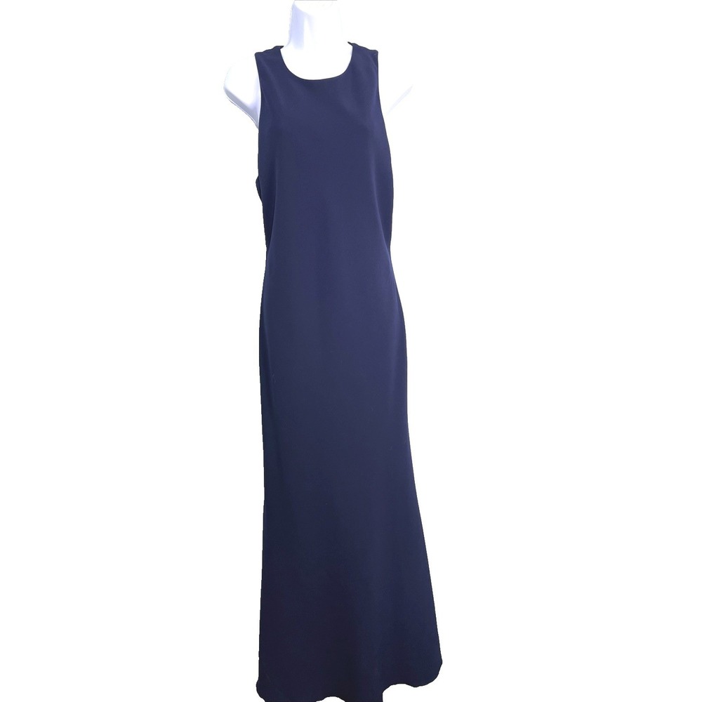 Calvin Klein Evening Gown Women 8 Navy Blue Back Cutout Maxi Gala Wedding Prom